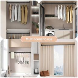 Kelvenix 70-120cm Extendable Shower Curtain Tension Rod in Black - Size: 100 cm - 150 cm - thumbnail 3