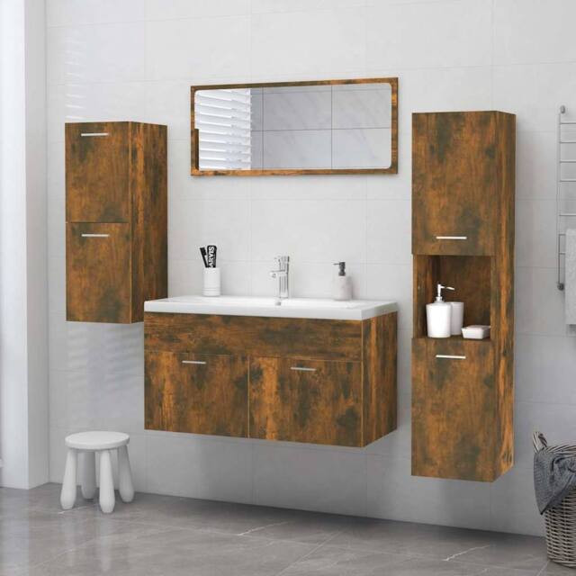 Berkfield Home Modern Bathroom Cabinet Smoked Oak 30x30x130 cm Engineered Wood in Brown - Size: 30 x 30 x 130 cm - image 1