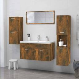 Berkfield Home Modern Bathroom Cabinet Smoked Oak 30x30x130 cm Engineered Wood in Brown - Size: 30 x 30 x 130 cm