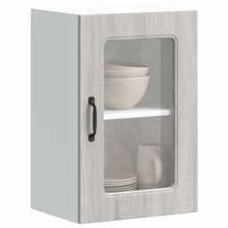 Berkfield Home Kitchen Wall Cabinet with Glass Door Kalmar Grey Sonoma Engineered Wood - thumbnail 1
