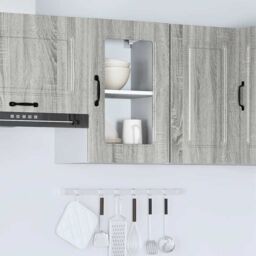Berkfield Home Kitchen Wall Cabinet with Glass Door Kalmar Grey Sonoma Engineered Wood - thumbnail 4