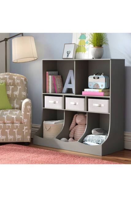 Kids'3-Tier Open Storage Cabinet for Toys & Books in Grey - image 1