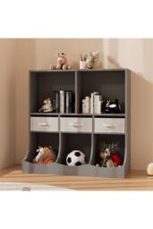 Kids'3-Tier Open Storage Cabinet for Toys & Books in Grey - thumbnail 4