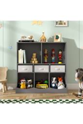 Kids'3-Tier Open Storage Cabinet for Toys & Books in Grey - thumbnail 3