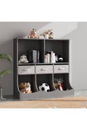 Kids'3-Tier Open Storage Cabinet for Toys & Books in Grey - thumbnail 5