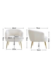 Living and Home Teddy Fabric Armchair with Metal Legs in White - thumbnail 6
