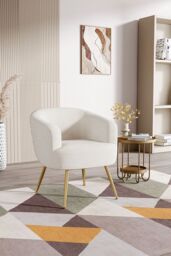Living and Home Teddy Fabric Armchair with Metal Legs in White - thumbnail 2