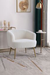 Living and Home Teddy Fabric Armchair with Metal Legs in White - thumbnail 1
