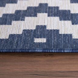 THE RUGS Outdoor Indoor Geometric Diamond Rug Blue Ivory Weather Resistant - Size: 200 cm x 290 cm - thumbnail 5
