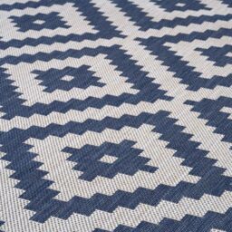 THE RUGS Outdoor Indoor Geometric Diamond Rug Blue Ivory Weather Resistant - Size: 200 cm x 290 cm - thumbnail 3