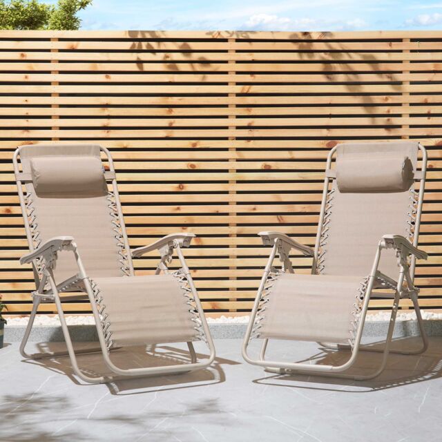 VonHaus Verona Set of 2 Textilene Folding Garden Zero Gravity Chairs in Taupe - Size: 2 Pack - image 1