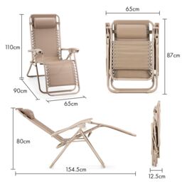 VonHaus Verona Set of 2 Textilene Folding Garden Zero Gravity Chairs in Taupe - Size: 2 Pack - thumbnail 9