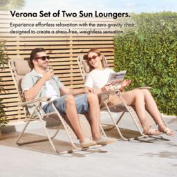 VonHaus Verona Set of 2 Textilene Folding Garden Zero Gravity Chairs in Taupe - Size: 2 Pack - thumbnail 3