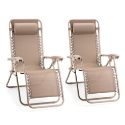VonHaus Verona Set of 2 Textilene Folding Garden Zero Gravity Chairs in Taupe - Size: 2 Pack - thumbnail 2