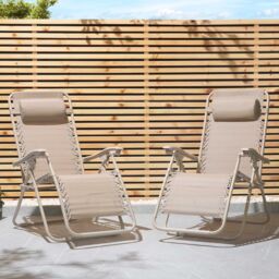 VonHaus Verona Set of 2 Textilene Folding Garden Zero Gravity Chairs in Taupe - Size: 2 Pack