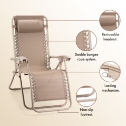 VonHaus Verona Set of 2 Textilene Folding Garden Zero Gravity Chairs in Taupe - Size: 2 Pack - thumbnail 8