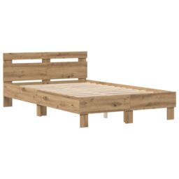 Berkfield Home Oak Bed Frame Artisan Oak Engineered Wood 120 x 190 cm Durable in Beige - thumbnail 5