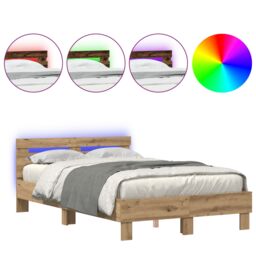 Berkfield Home Oak Bed Frame Artisan Oak Engineered Wood 120 x 190 cm Durable in Beige - thumbnail 4