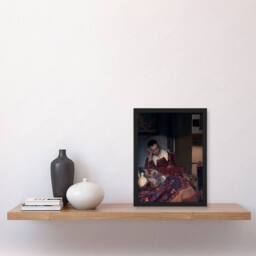 Artery8 Johannes Vermeer Framed Wall Art A Maid Asleep Portrait Painting - Size: A4 - thumbnail 2
