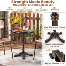 Costway 60CM Round Patio Dining Table Cast Aluminum Dining Table-Bronze in Brown - thumbnail 5