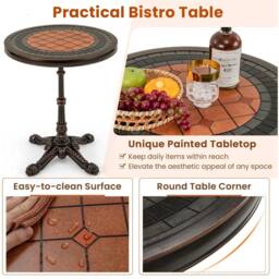 Costway 60CM Round Patio Dining Table Cast Aluminum Dining Table-Bronze in Brown - thumbnail 6