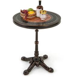 Costway 60CM Round Patio Dining Table Cast Aluminum Dining Table-Bronze in Brown - thumbnail 1