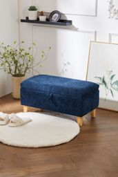 Living and Home Chenille Upholstered Storage Ottoman in Indigo - Size: Small - thumbnail 2