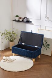 Living and Home Chenille Upholstered Storage Ottoman in Indigo - Size: Small - thumbnail 3