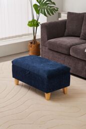 Living and Home Chenille Upholstered Storage Ottoman in Indigo - Size: Small - thumbnail 1