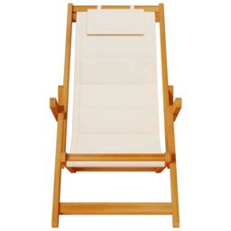 Berkfield Home Folding Beach Chair with Armrests Cream Acacia Wood & Textilene - thumbnail 5