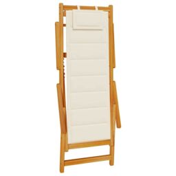 Berkfield Home Folding Beach Chair with Armrests Cream Acacia Wood & Textilene - thumbnail 4