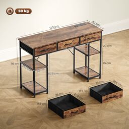 HOMCOM Computer Writing Desk with Power Outlets, Drawers, Shelves, Brown - thumbnail 3