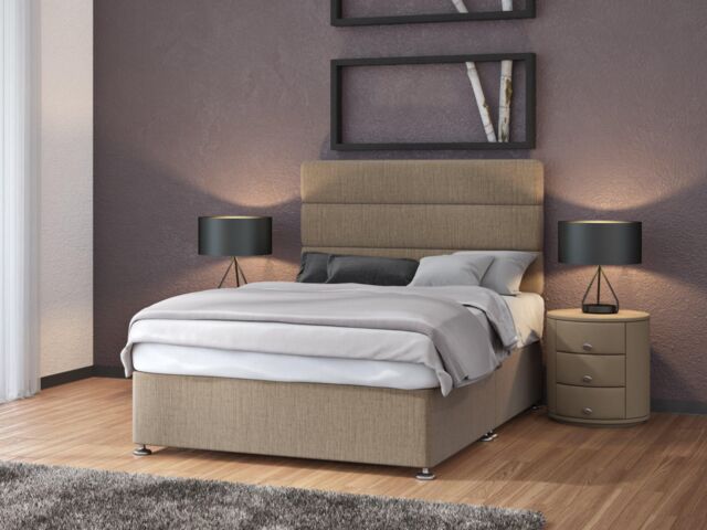 Bedmaster Linen 4 Drawer Divan Base & Headboard in Natural - Size: Double - image 1