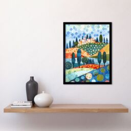 "Artery8 Wall Art Print Italian Abstract Landscape Folk Art Framed in Black - Size: W12"" x H16""" - thumbnail 2