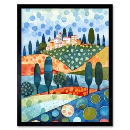 "Artery8 Wall Art Print Italian Abstract Landscape Folk Art Framed in Black - Size: W12"" x H16""" - thumbnail 1