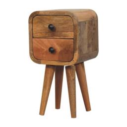 Direct Wicker Solid Wood Extra Mini Curved Oak-ish Bedside, 2 Drawers in Brown - Size: 1 Pack - thumbnail 2