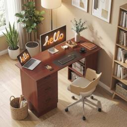 Wyld Haus Mimi 120cm Walnut Brown Home Office Desk with 3 Drawers & 3 Shelves - thumbnail 8