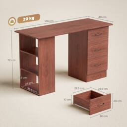 Wyld Haus Mimi 120cm Walnut Brown Home Office Desk with 3 Drawers & 3 Shelves - thumbnail 4