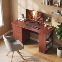 Wyld Haus Mimi 120cm Walnut Brown Home Office Desk with 3 Drawers & 3 Shelves - thumbnail 3
