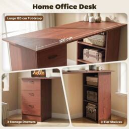 Wyld Haus Mimi 120cm Walnut Brown Home Office Desk with 3 Drawers & 3 Shelves - thumbnail 5