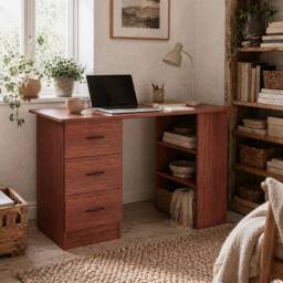 Wyld Haus Mimi 120cm Walnut Brown Home Office Desk with 3 Drawers & 3 Shelves