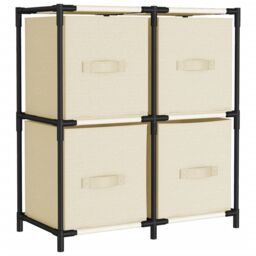 Berkfield Home Storage Cabinet with 4 Fabric Baskets Cream 63x30x71 cm Steel in Beige - Size: 63 x 30 x 71 cm - thumbnail 2