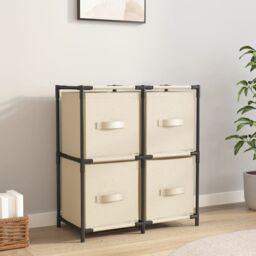 Berkfield Home Storage Cabinet with 4 Fabric Baskets Cream 63x30x71 cm Steel in Beige - Size: 63 x 30 x 71 cm