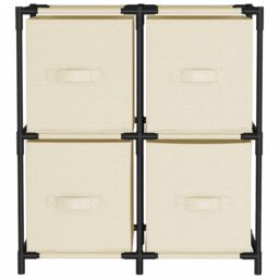 Berkfield Home Storage Cabinet with 4 Fabric Baskets Cream 63x30x71 cm Steel in Beige - Size: 63 x 30 x 71 cm - thumbnail 3