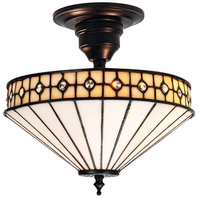 Happy Homewares Modern Opal Tiffany Glass Light with Small Circular Clear Beads in White - Size: 12 inches - image 1