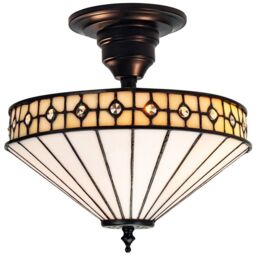 Happy Homewares Modern Opal Tiffany Glass Light with Small Circular Clear Beads in White - Size: 12 inches - thumbnail 1