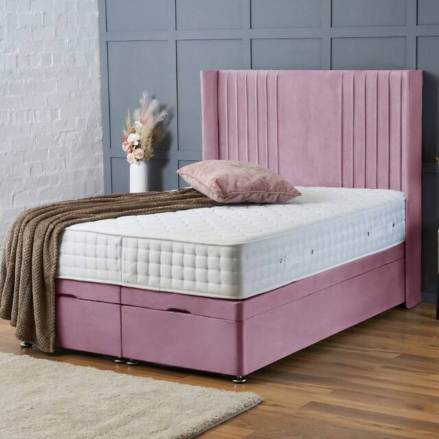 "BSSPOKE Charlotte Ottoman Divan Bed Plush Velvet 54"" Headboard & No Mattress in Pink - Size: Double" - image 1