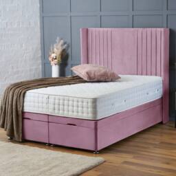 "BSSPOKE Charlotte Ottoman Divan Bed Plush Velvet 54"" Headboard & No Mattress in Pink - Size: Double" - thumbnail 1