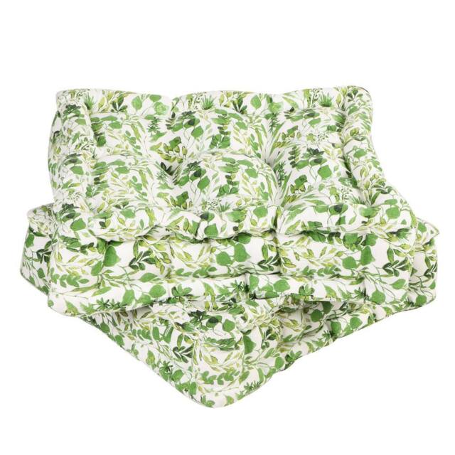 Dibor Set of 2 Green Leaf Print Indoor Chair Box Cushions L40 x W40cm in White - Size: 40 cm x 40 cm - image 1