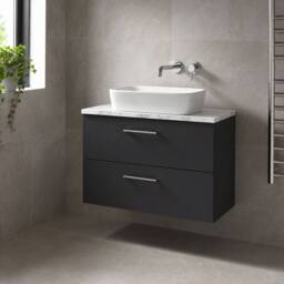 Balterley Level 800mm Wall Hung 2 Drawer Unit with Laminate Worktop Dark Grey - thumbnail 4